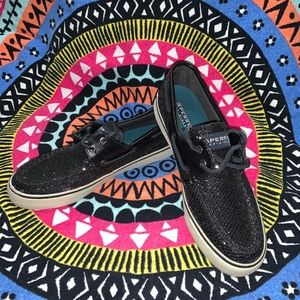 Sperry TopSider Bahama Black Glitter Boat Shoe